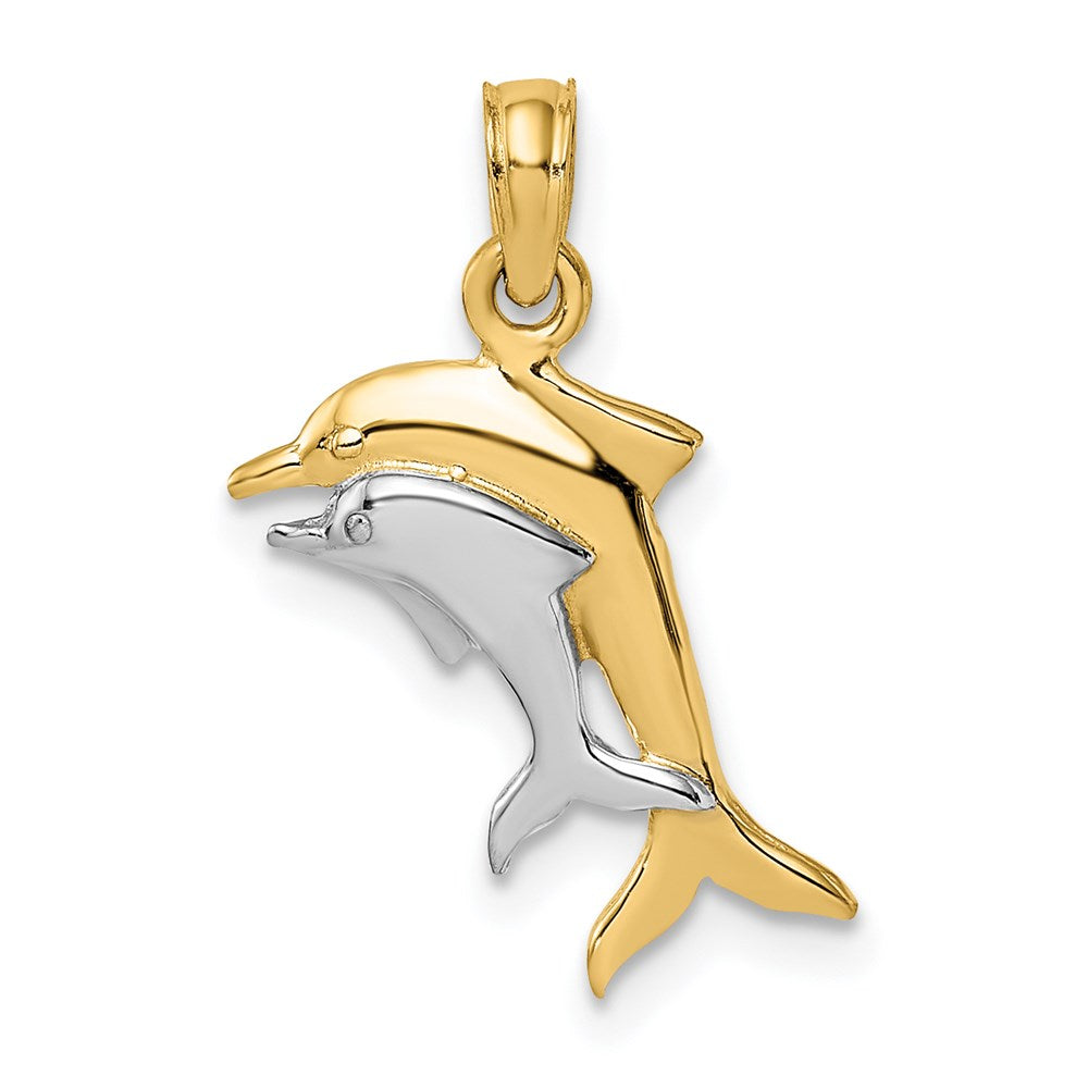 14K Gelb & Rhodium mit 2-d Poliert Dolphins Charm