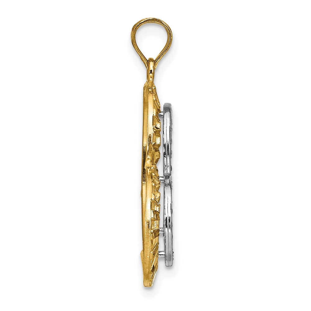 14K Gelb- & Rhodiumgold mit Rhodium diamantgeschliffener großer geneigter Herz-Charm