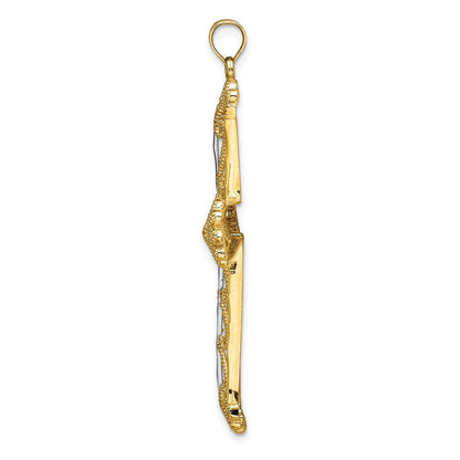 14K Gelb- und Rhodiumgold Kreuz-Charm mit Rhodium, Diamantschliff und Perlenherzen