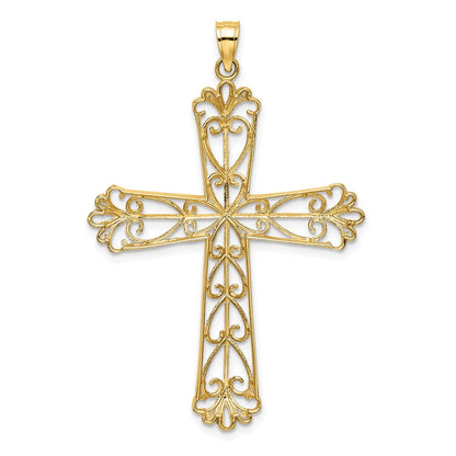 14K Gelb- und Rhodiumgold Kreuz-Charm mit Rhodium, Diamantschliff und Perlenherzen