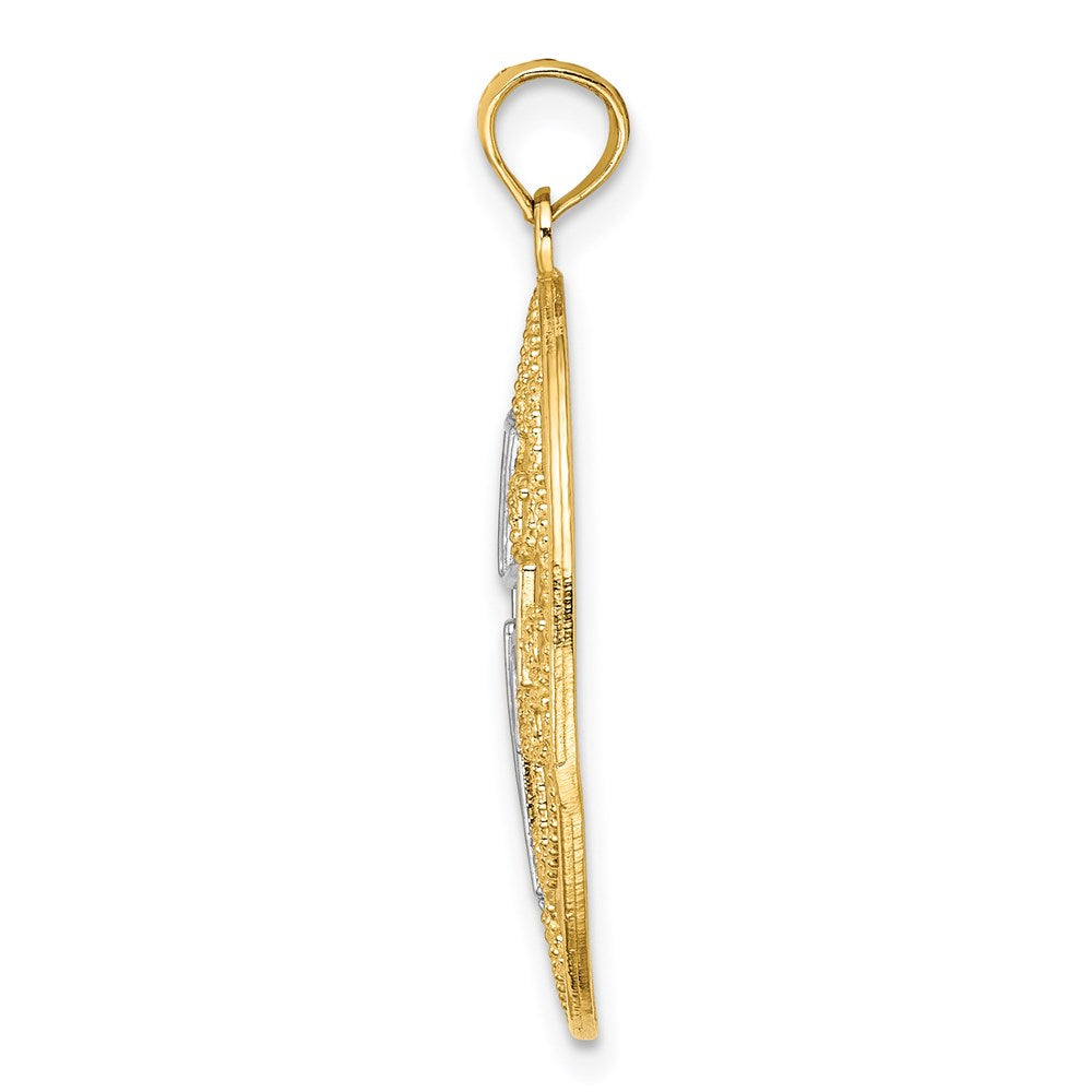 14K Gelb & Rhodium mit Rhodium Gekugelt Filigran Kreuz Charm