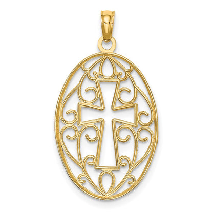14K Gelb & Rhodium mit Rhodium Gekugelt Filigran Kreuz Charm