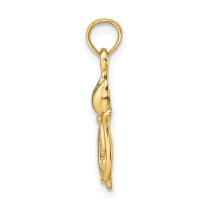 14K Gelb & Rhodium mit Poliert Katze und Kitten Charm