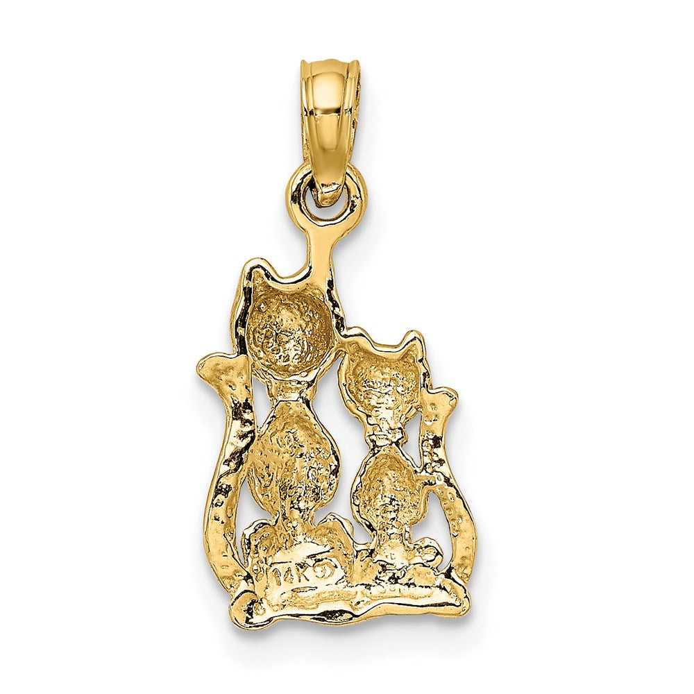 14K Gelb & Rhodium mit Poliert Katze und Kitten Charm