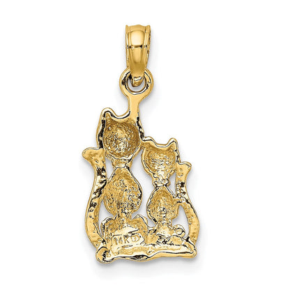 14K Gelb & Rhodium mit Poliert Katze und Kitten Charm