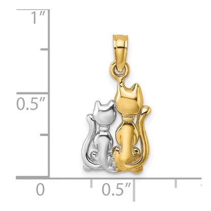 14K Gelb & Rhodium mit Poliert Katze und Kitten Charm