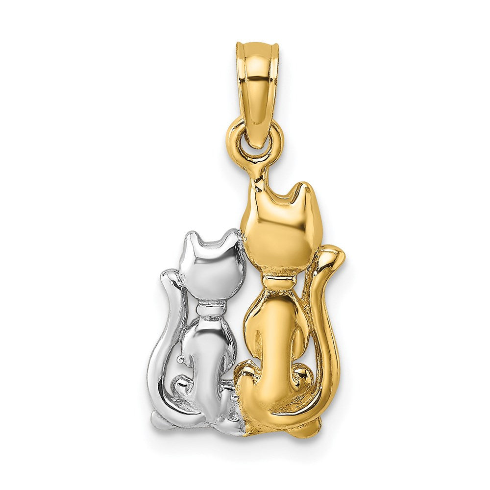 14K Gelb & Rhodium mit Poliert Katze und Kitten Charm
