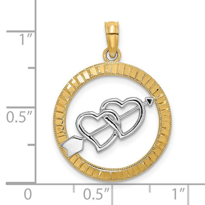 14K Gelb & Rhodium Diamantiert mit Rhodium Herz und Pfeil Charm