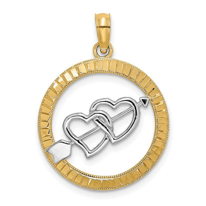 14K Gelb & Rhodium Diamantiert mit Rhodium Herz und Pfeil Charm