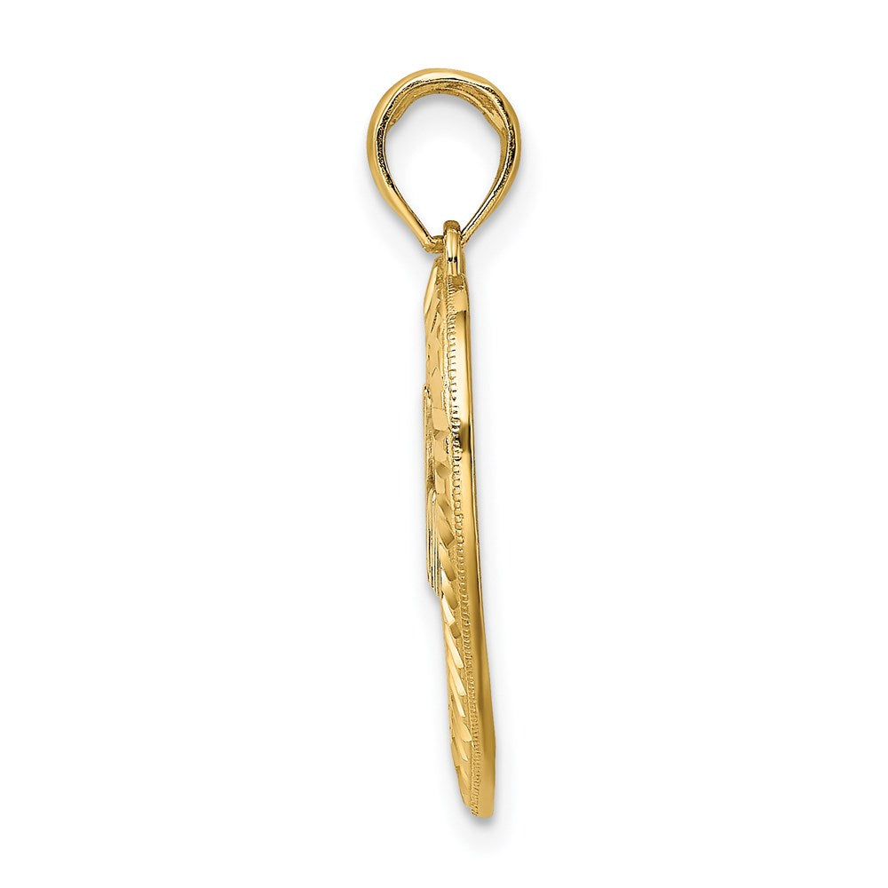 14K Gelb- & Rhodium-Gold mit Rhodium diamantgeschliffener Herz-MOM-Charm