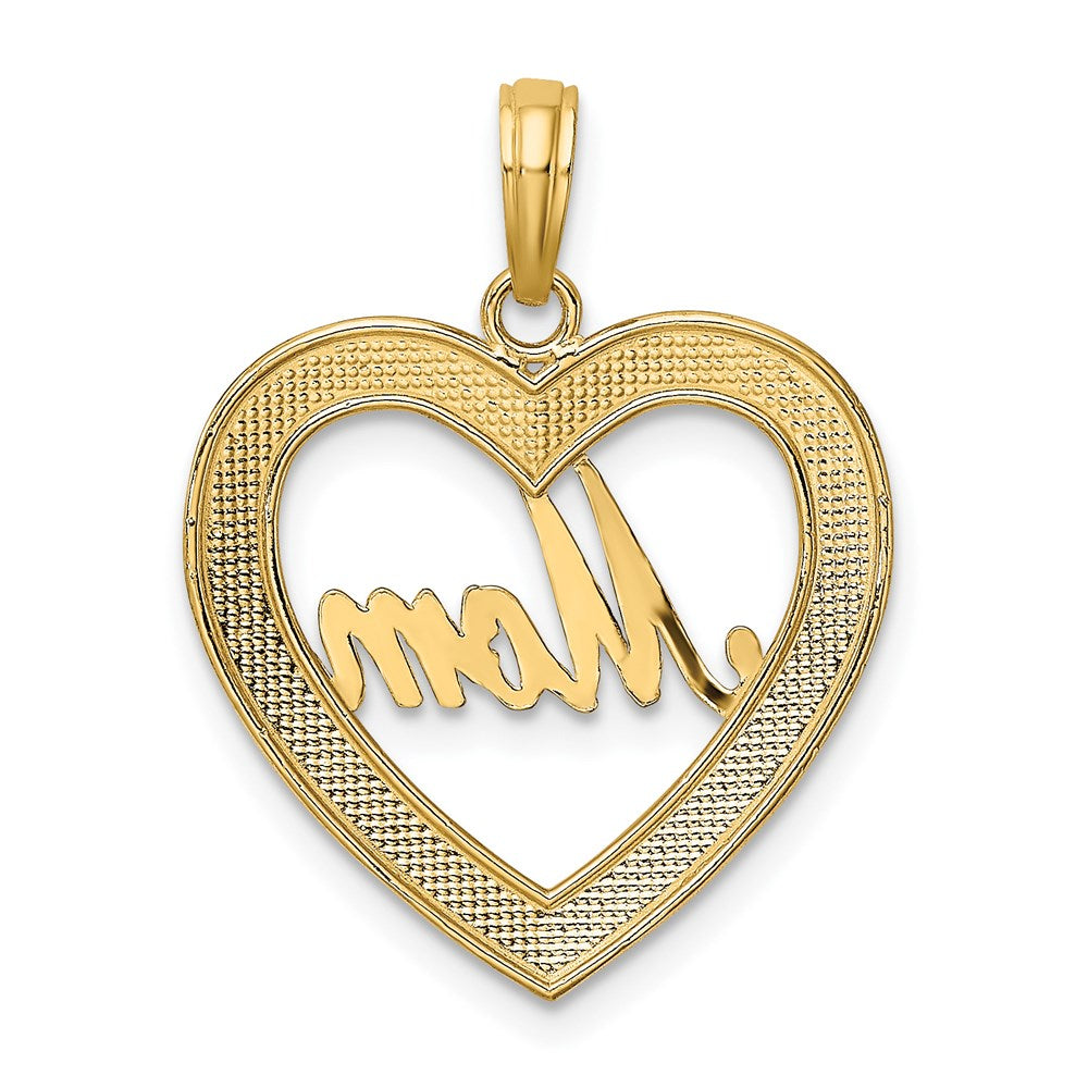 14K Gelb- & Rhodium-Gold mit Rhodium diamantgeschliffener Herz-MOM-Charm