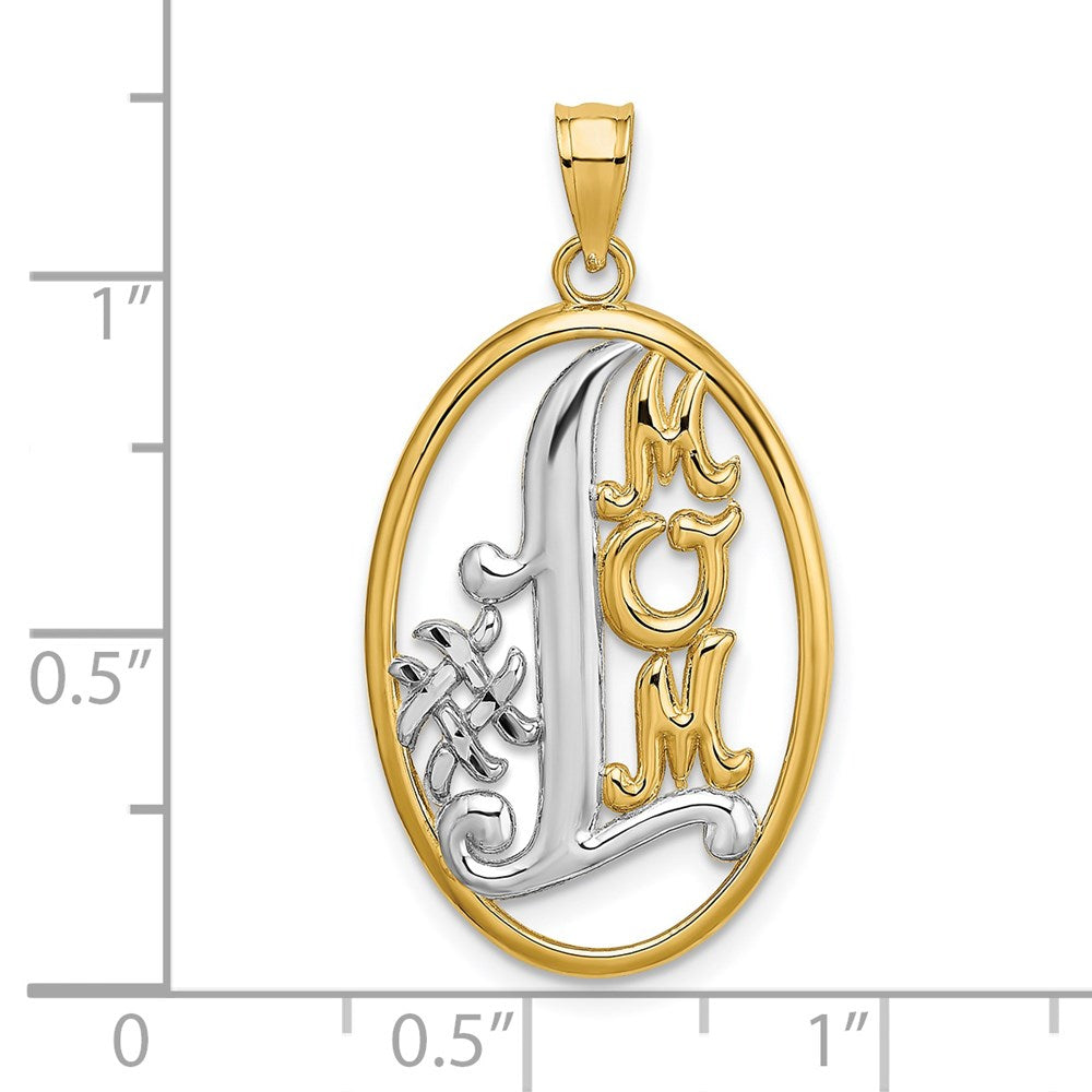 14 Karat Gelb- und Rhodiumgold mit Rhodium ovaler „#1 MOM"-Charm