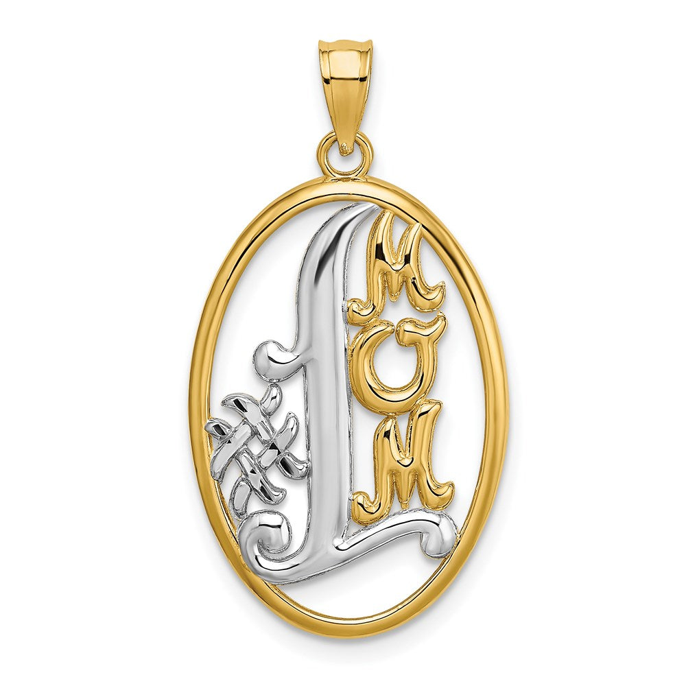 14 Karat Gelb- und Rhodiumgold mit Rhodium ovaler „#1 MOM"-Charm