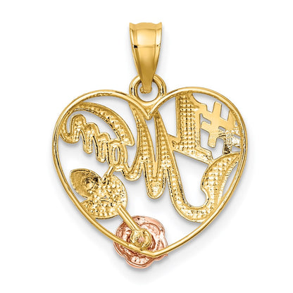 14K Zweifarbiges Gold, Gelb- und Roségold mit Weißrhodium – Herz-Charm "#1 MOM