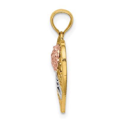 14K Bicolor-Gold Charm mit LOVE-Banner aus Weißrhodium auf filigranem Herz