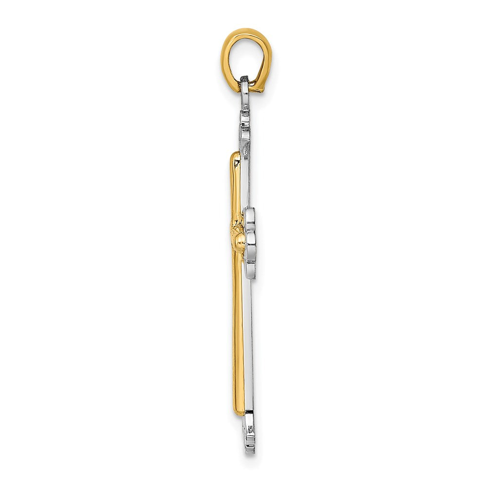 14K Bicolor Gold Polierter Kreuz-Charm