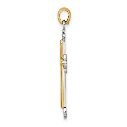 14K Bicolor Gold Polierter Kreuz-Charm