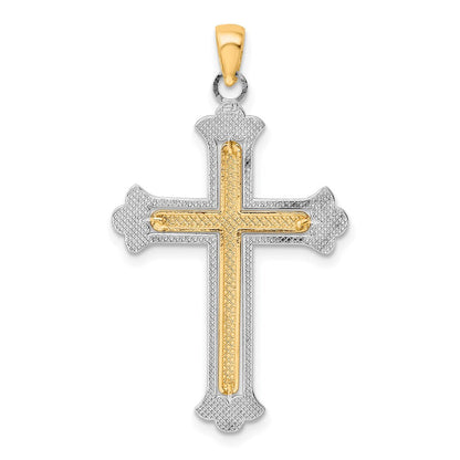 14K Bicolor Gold Polierter Kreuz-Charm