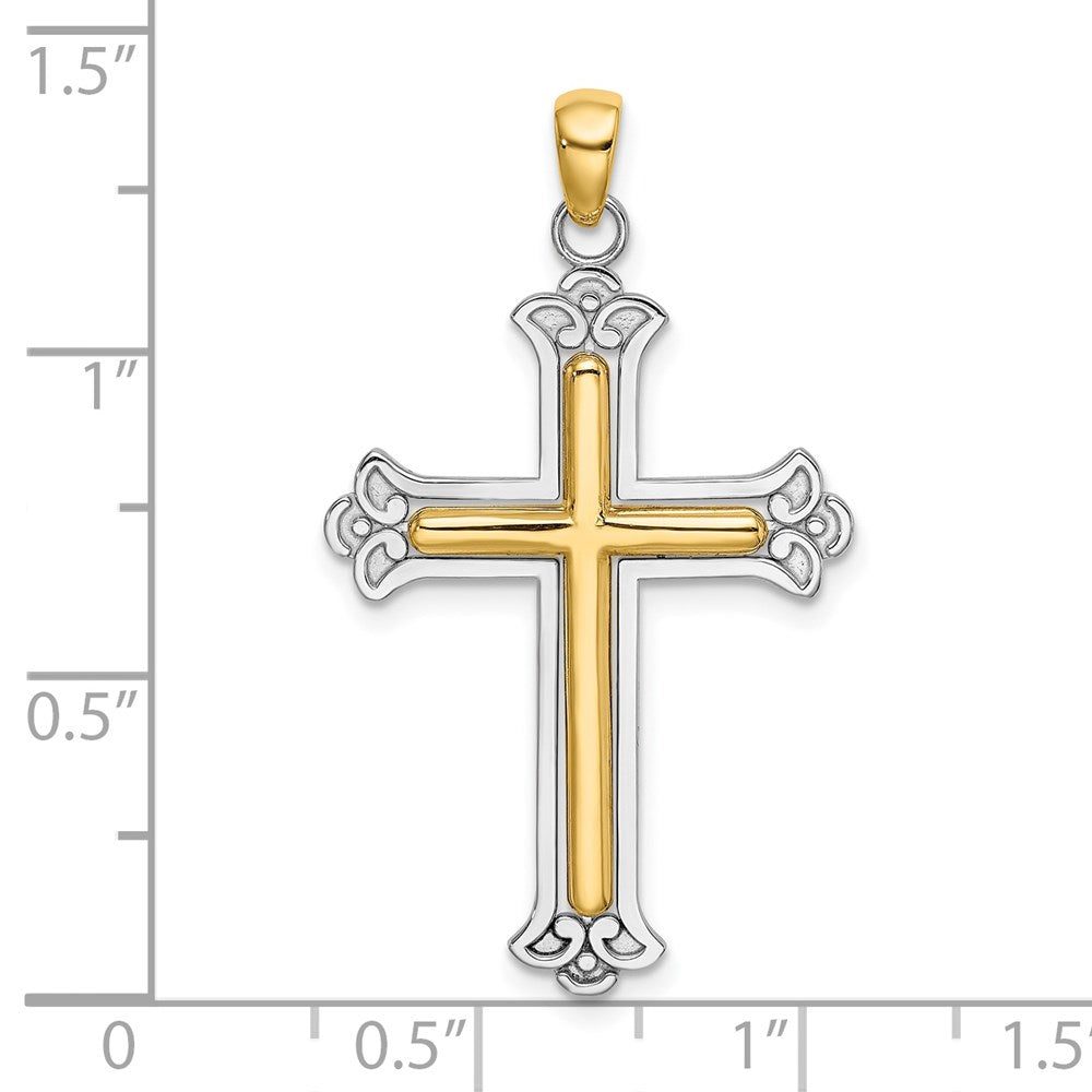 14K Bicolor Gold Polierter Kreuz-Charm