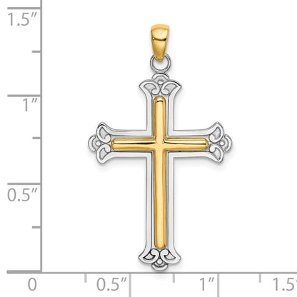 14K Bicolor Gold Polierter Kreuz-Charm