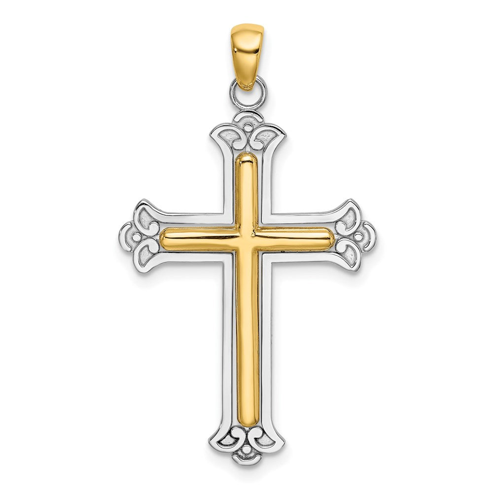 14K Bicolor Gold Polierter Kreuz-Charm