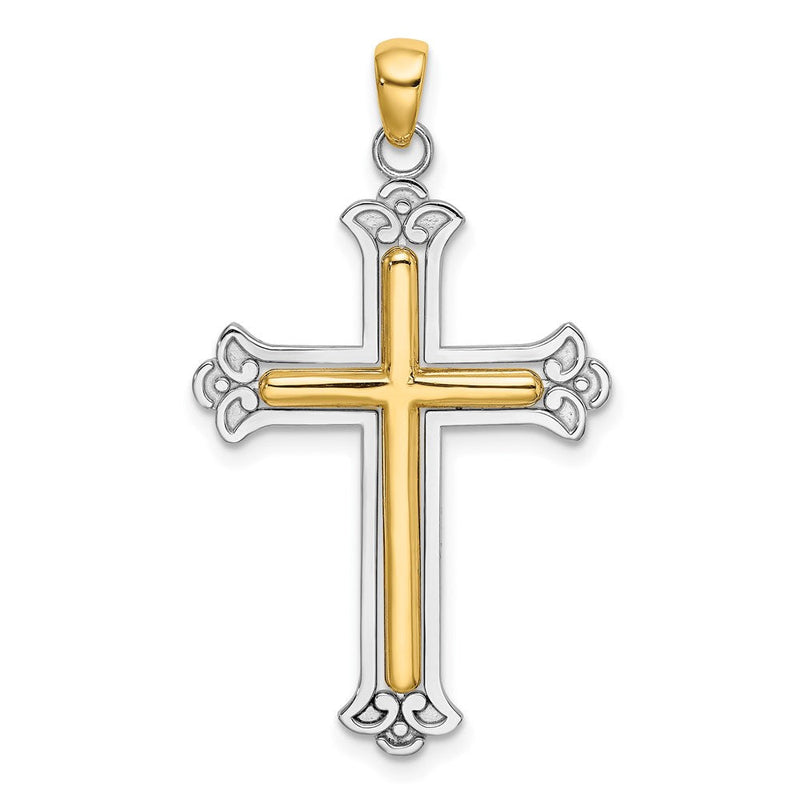 14K Bicolor Gold Polierter Kreuz-Charm