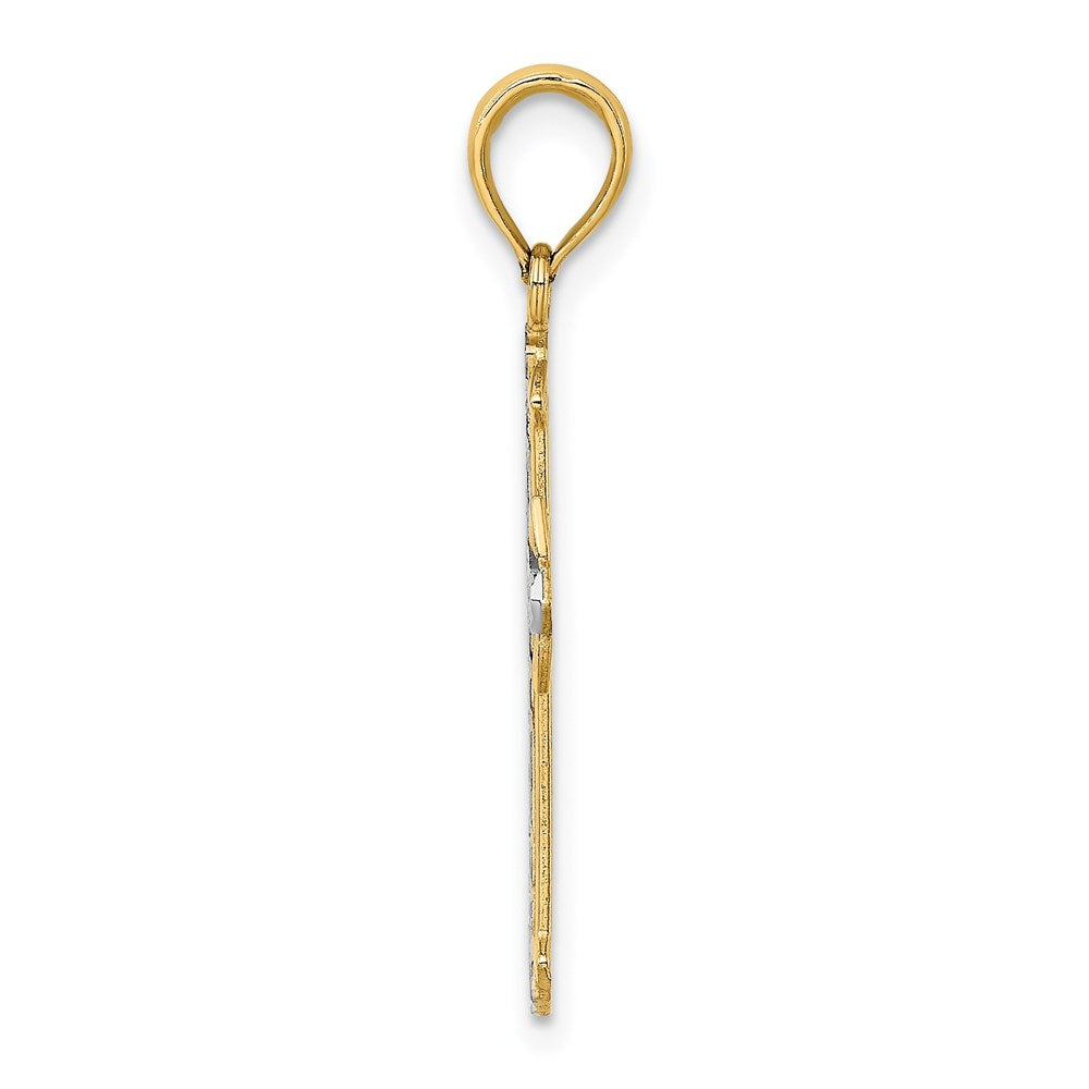 14K Gelb & Rhodium mit Diamantiert Kreuz Charm