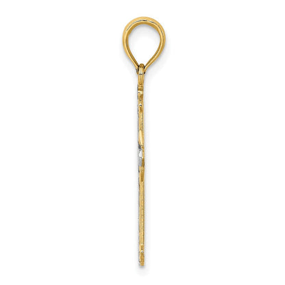 14K Gelb & Rhodium mit Diamantiert Kreuz Charm