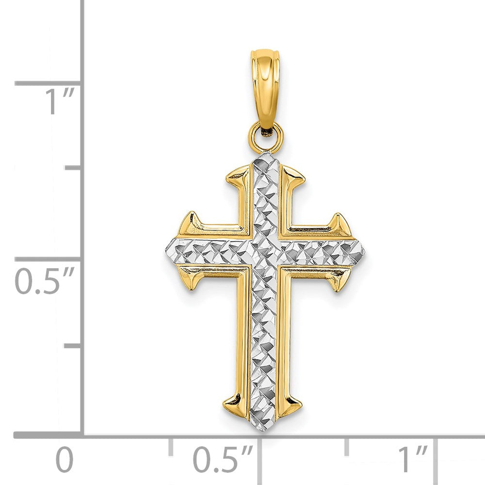 14K Gelb & Rhodium mit Diamantiert Kreuz Charm