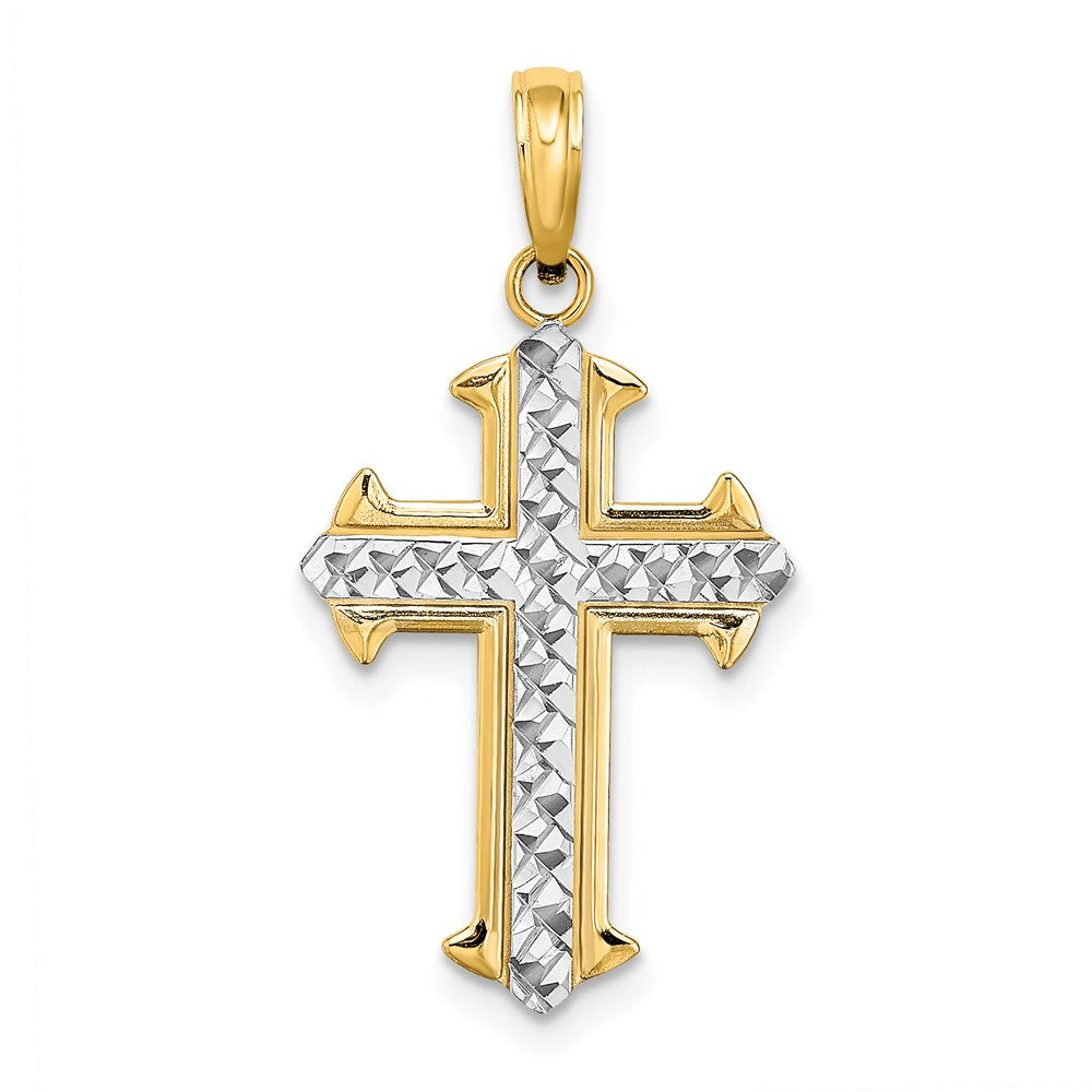 14K Gelb & Rhodium mit Diamantiert Kreuz Charm