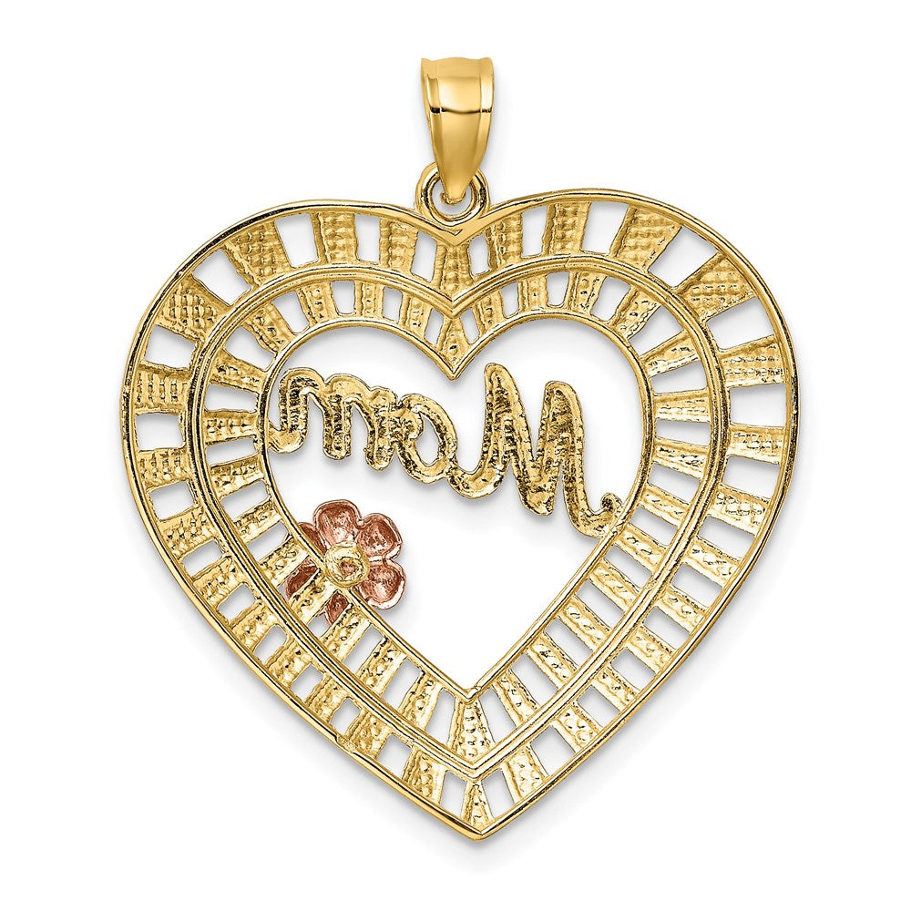14k Bicolor-Gold mit Weißrhodium diamantbeschichtet MOM Herz-Charm