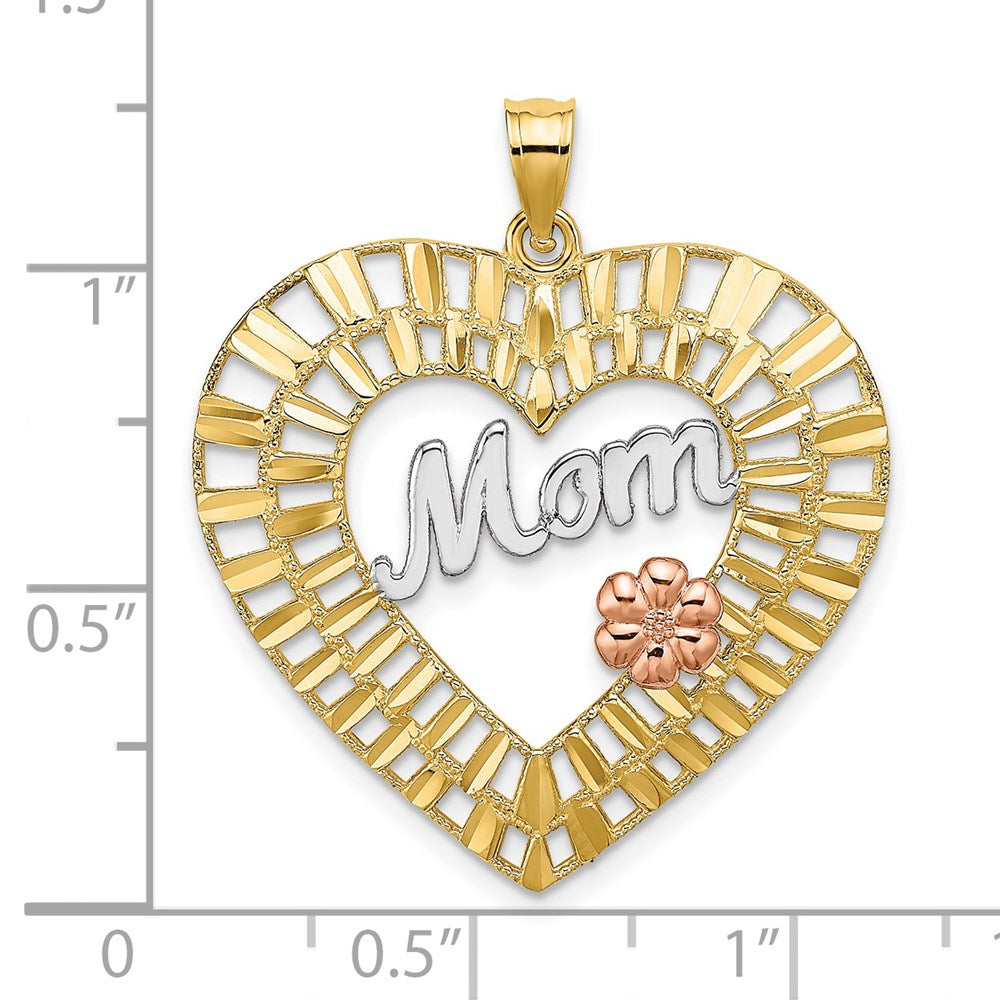 14k Bicolor-Gold mit Weißrhodium diamantbeschichtet MOM Herz-Charm