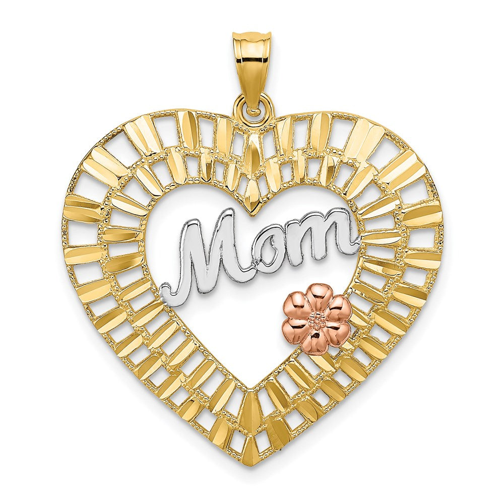 14k Bicolor-Gold mit Weißrhodium diamantbeschichtet MOM Herz-Charm