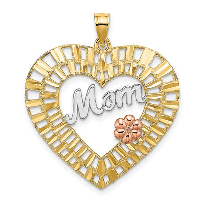 14k Bicolor-Gold mit Weißrhodium diamantbeschichtet MOM Herz-Charm