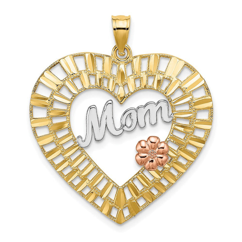 14k Bicolor-Gold mit Weißrhodium diamantbeschichtet MOM Herz-Charm