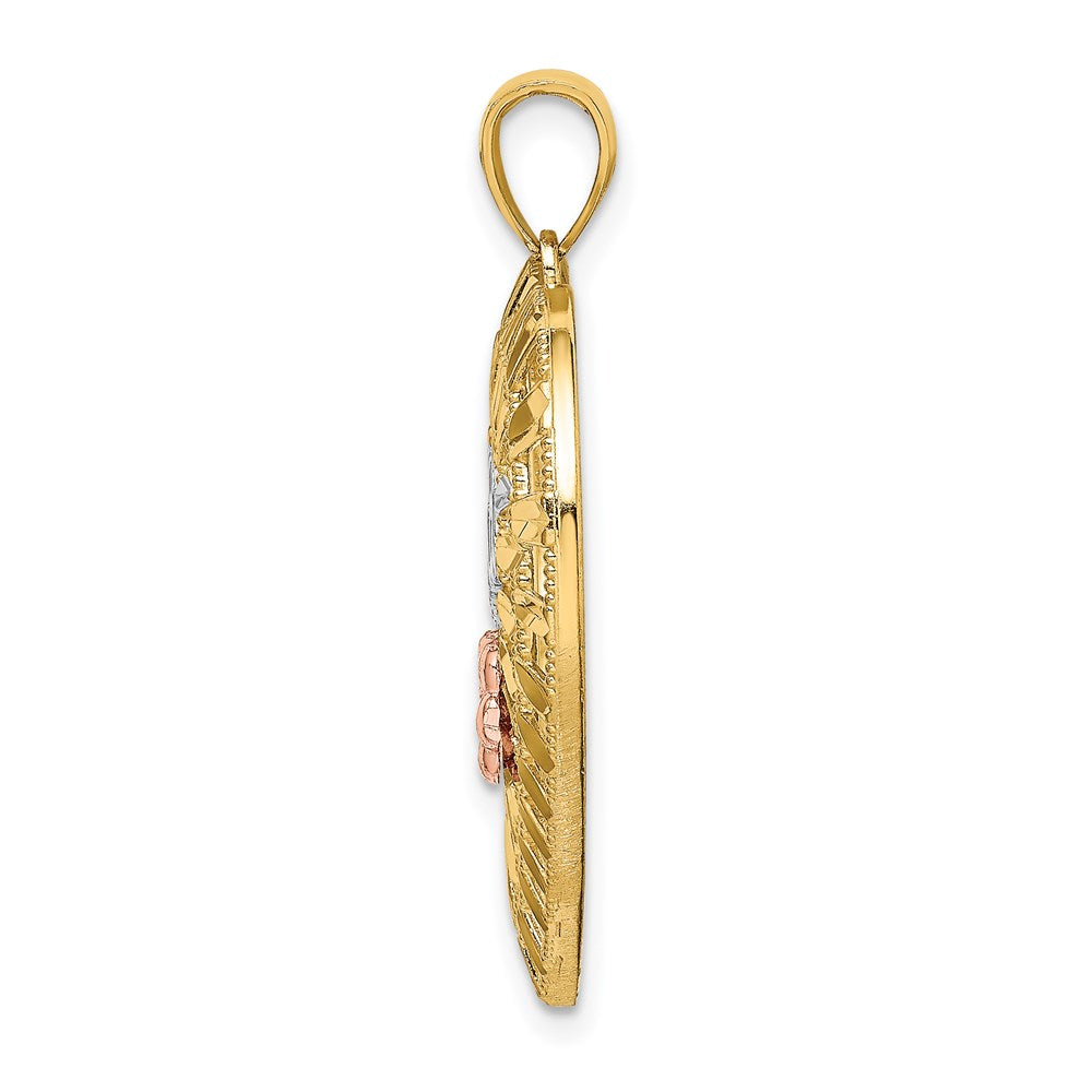 14K Bicolor-Gold mit Weißrhodium NANA Herz-mit-Blumen-Charm