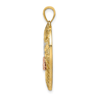 14K Bicolor-Gold mit Weißrhodium NANA Herz-mit-Blumen-Charm