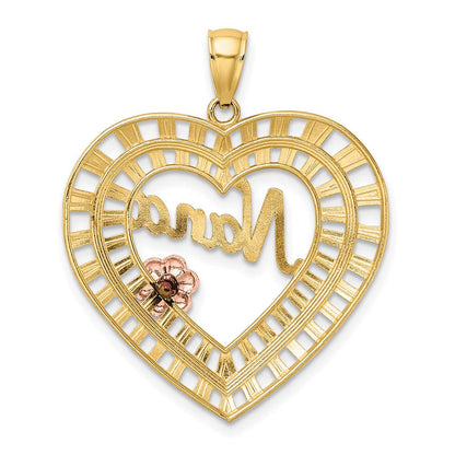14K Bicolor-Gold mit Weißrhodium NANA Herz-mit-Blumen-Charm