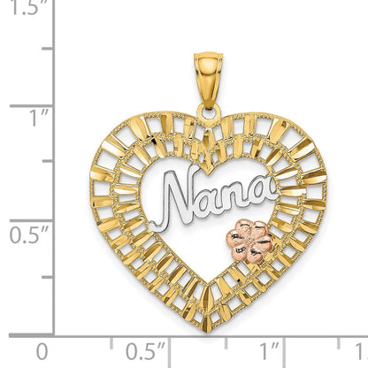 14K Bicolor-Gold mit Weißrhodium NANA Herz-mit-Blumen-Charm
