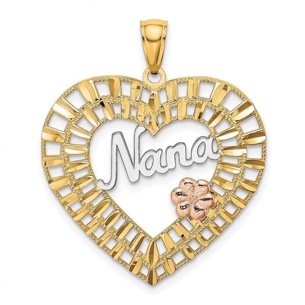 14K Bicolor-Gold mit Weißrhodium NANA Herz-mit-Blumen-Charm