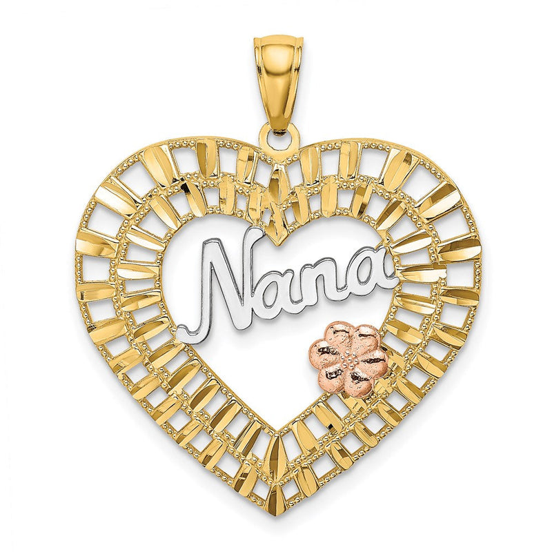 14K Bicolor-Gold mit Weißrhodium NANA Herz-mit-Blumen-Charm