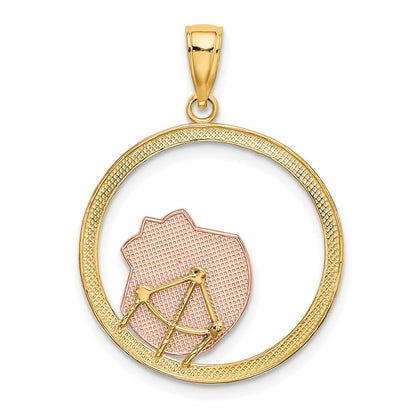 14K Bicolor-Gold mit Weiß-Rhodium Muschelschale im Kreis Charm