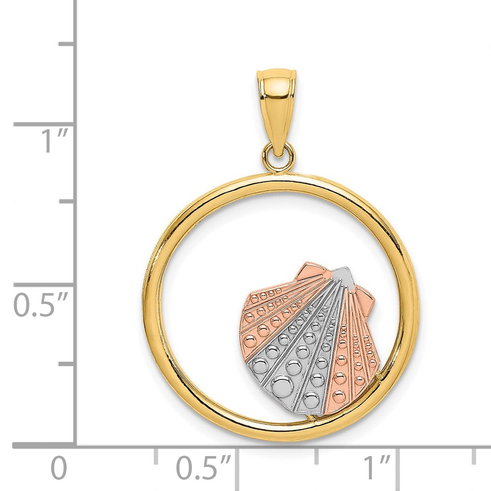 14K Bicolor-Gold mit Weiß-Rhodium Muschelschale im Kreis Charm