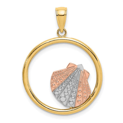 14K Bicolor-Gold mit Weiß-Rhodium Muschelschale im Kreis Charm