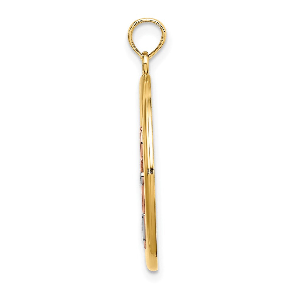 14K Bicolor Gold mit Weißrhodium Anker-im-Kreis-Charm