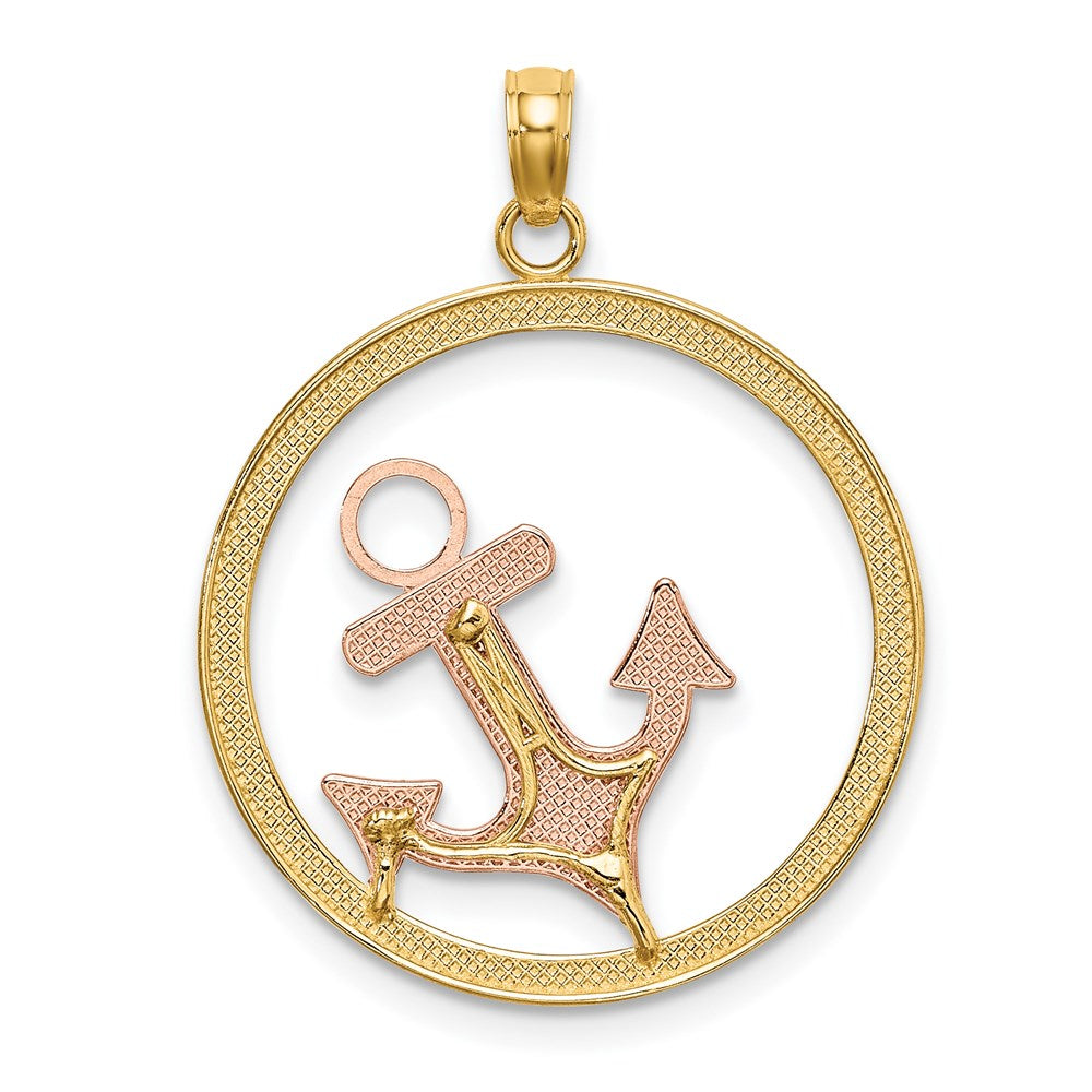 14K Bicolor Gold mit Weißrhodium Anker-im-Kreis-Charm