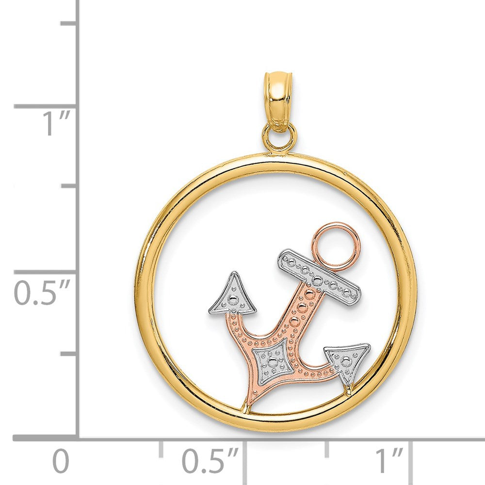 14K Bicolor Gold mit Weißrhodium Anker-im-Kreis-Charm