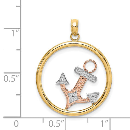 14K Bicolor Gold mit Weißrhodium Anker-im-Kreis-Charm