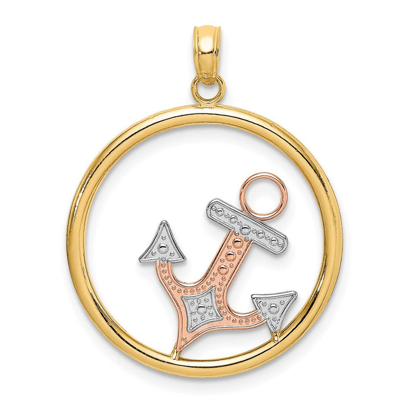 14K Bicolor Gold mit Weißrhodium Anker-im-Kreis-Charm