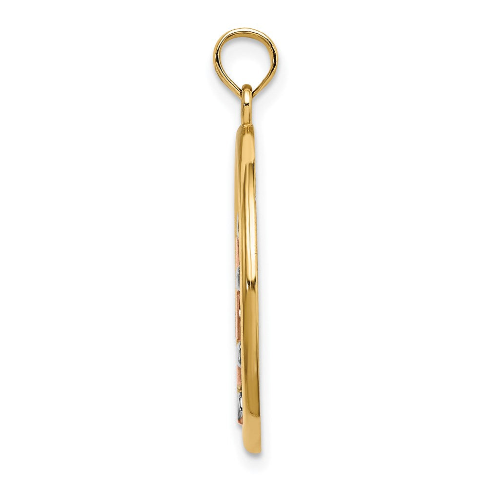 14K Bicolor-Gold Charm mit Weißrhodium, Schiffssteuerrad im Perlenkreis